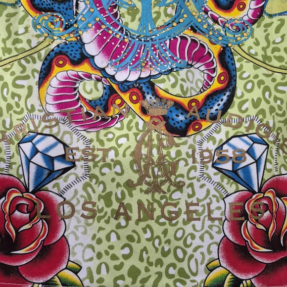 Christian Audigier Hoodie Women M Green Tattoo Graphic Rhinestone Detail USA VTG - Picture 6 of 16